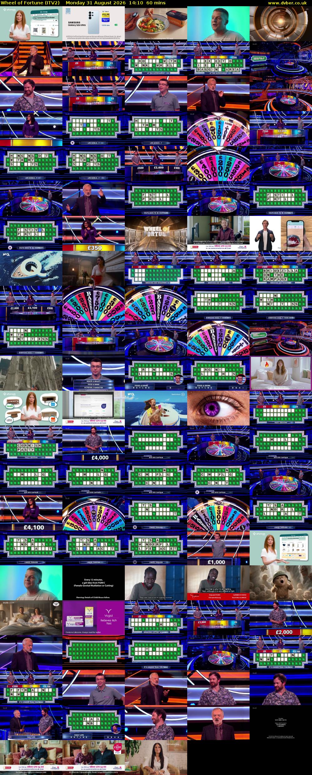 Wheel of Fortune (ITV2) Monday 31 August 2026 14:10 - 15:10