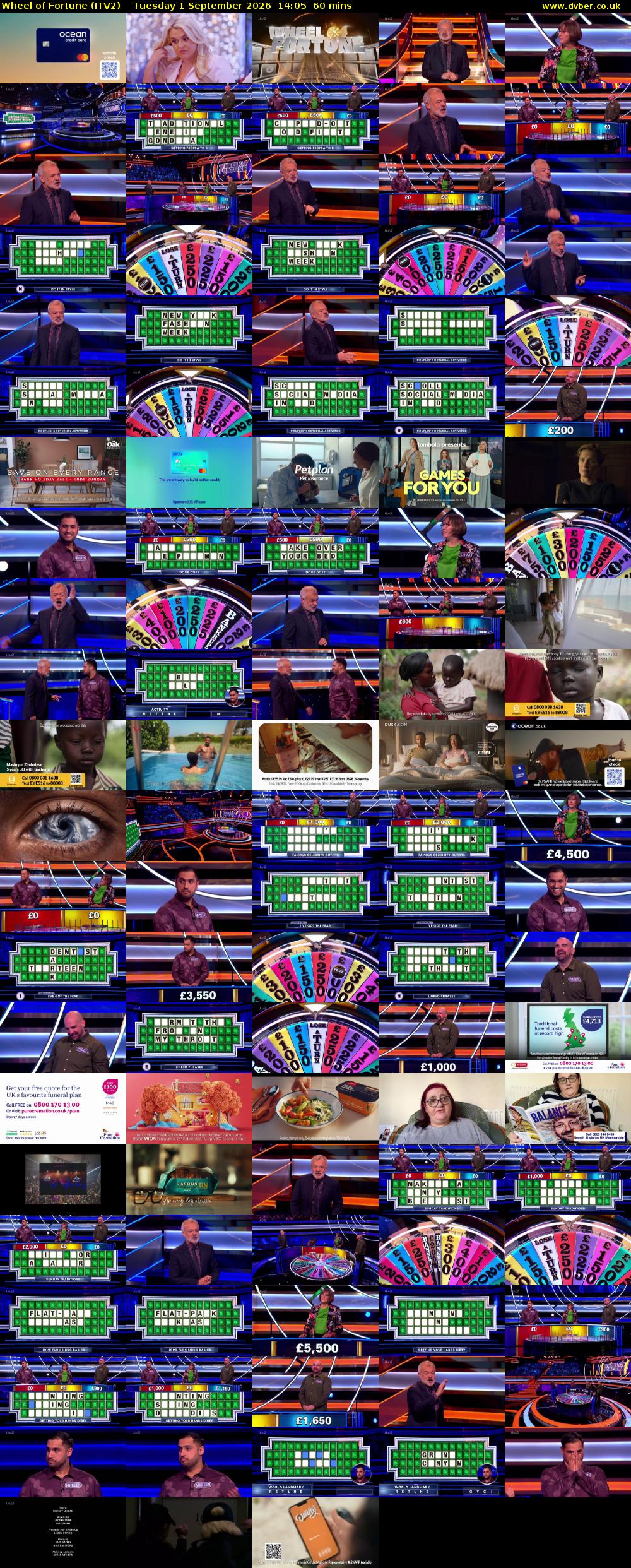Wheel of Fortune (ITV2) Tuesday 1 September 2026 14:05 - 15:05