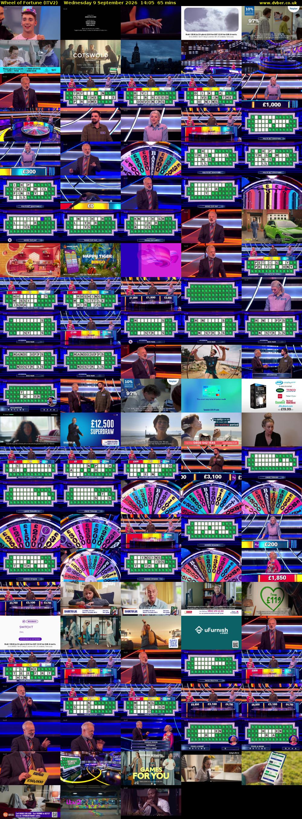 Wheel of Fortune (ITV2) Wednesday 9 September 2026 14:05 - 15:10