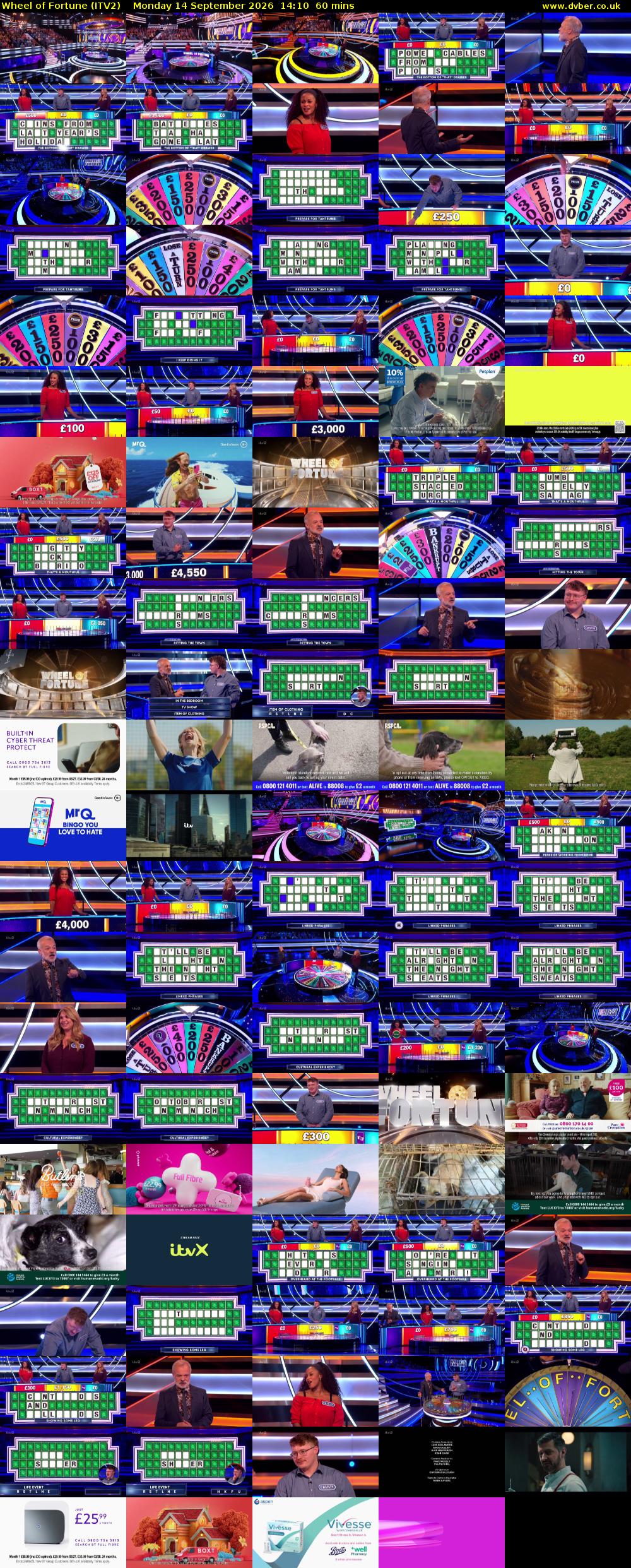Wheel of Fortune (ITV2) Monday 14 September 2026 14:10 - 15:10