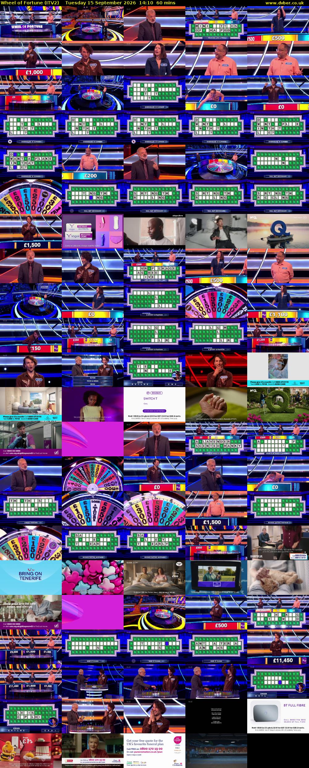 Wheel of Fortune (ITV2) Tuesday 15 September 2026 14:10 - 15:10