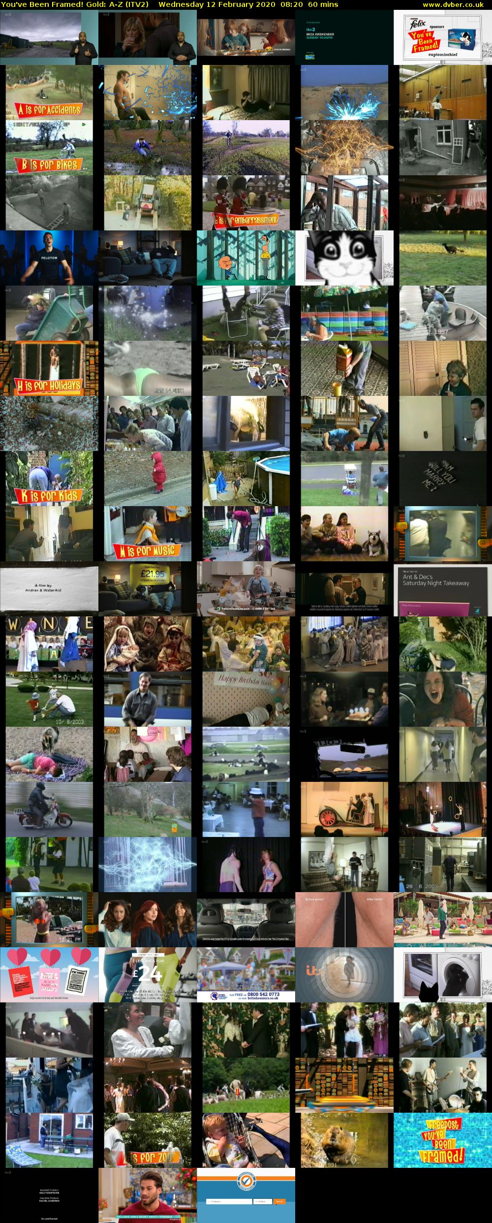 You've Been Framed! Gold: A-Z (ITV2) Wednesday 12 February 2020 08:20 - 09:20