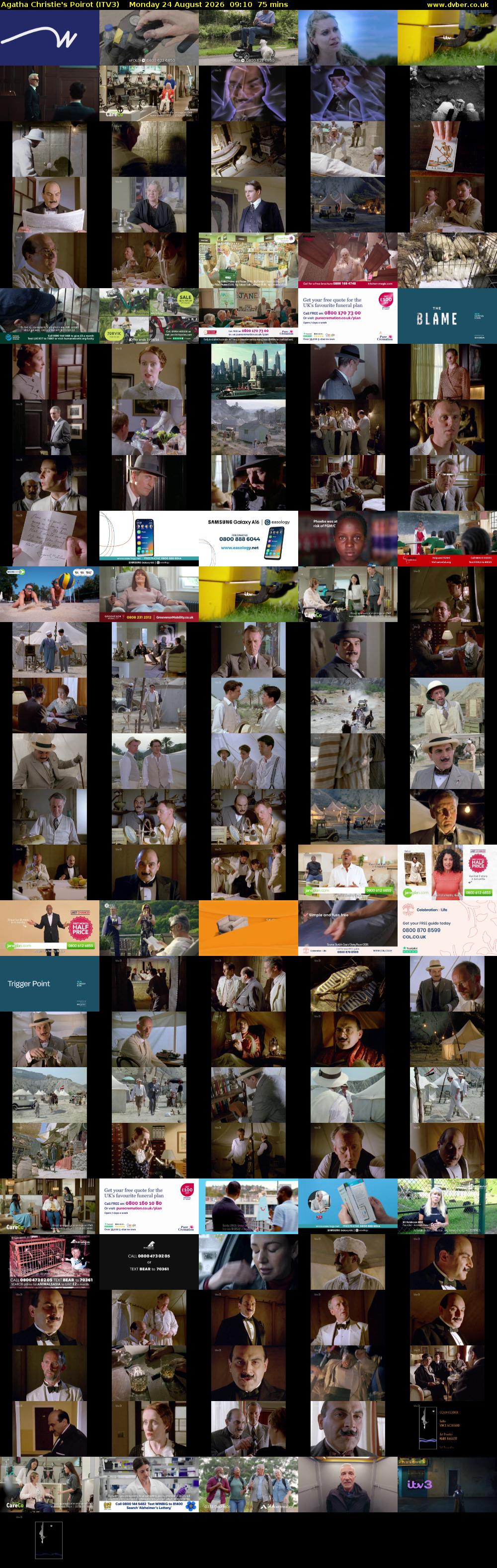 Agatha Christie's Poirot (ITV3) Monday 24 August 2026 09:10 - 10:25
