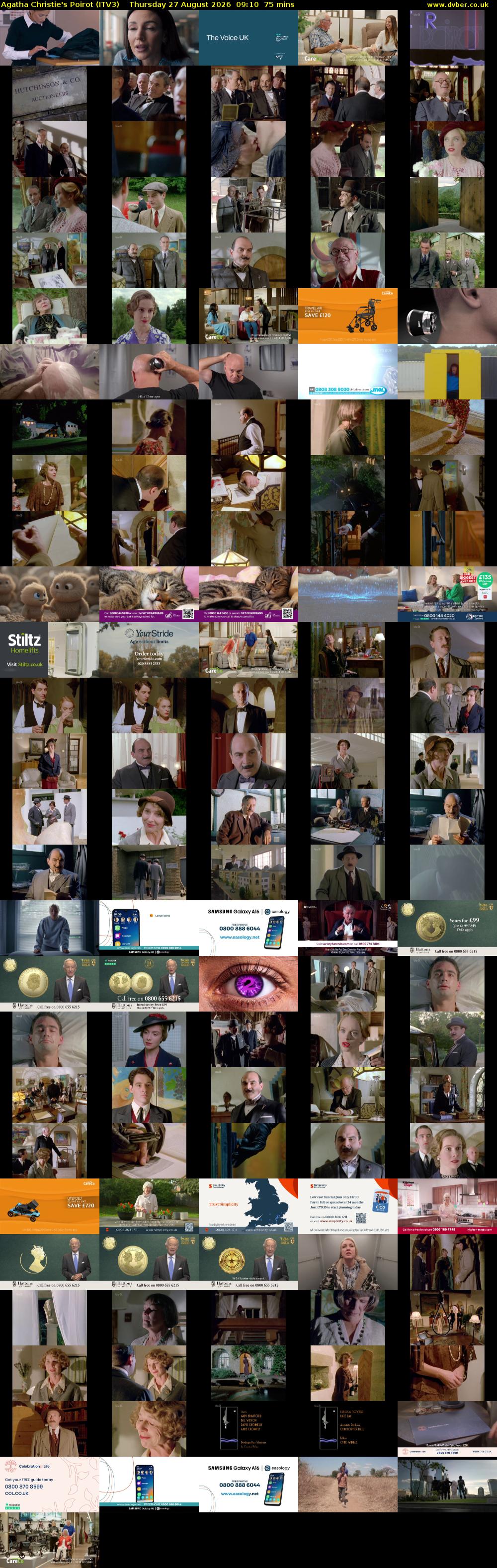 Agatha Christie's Poirot (ITV3) Thursday 27 August 2026 09:10 - 10:25