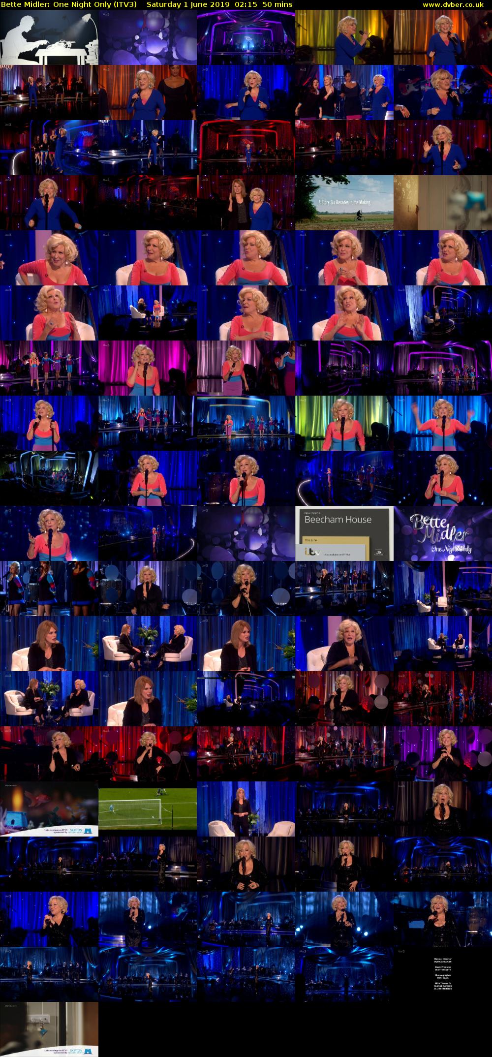 Bette Midler: One Night Only (ITV3) Saturday 1 June 2019 02:15 - 03:05