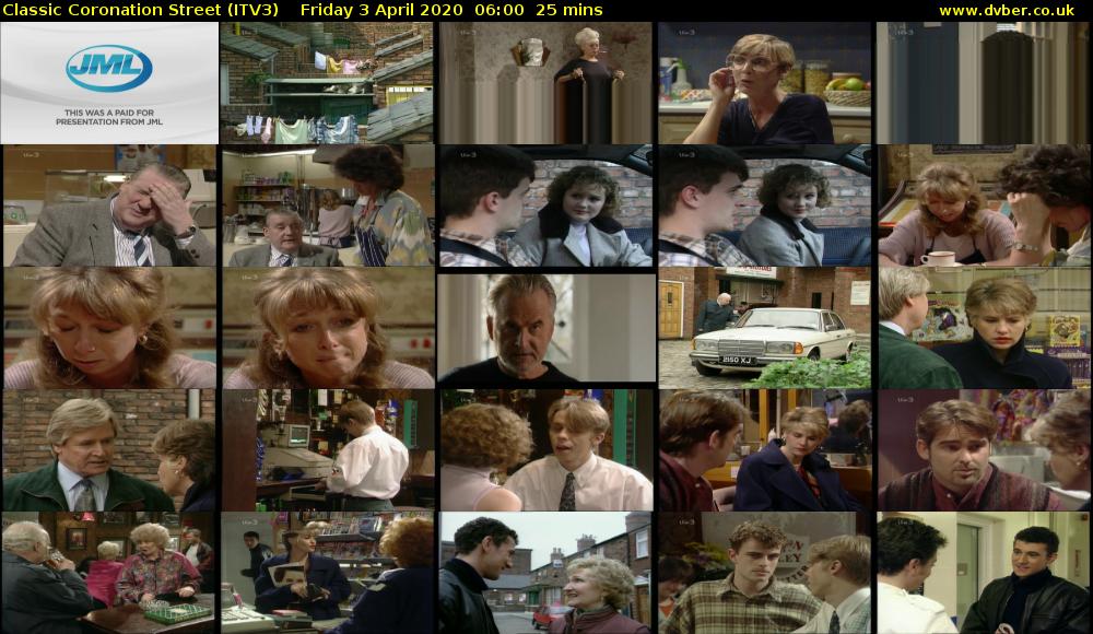 Classic Coronation Street (ITV3) Friday 3 April 2020 06:00 - 06:25