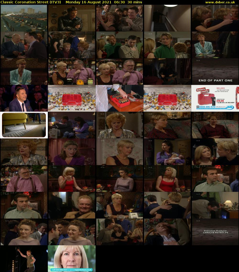 Classic Coronation Street (ITV3) Monday 16 August 2021 06:30 - 07:00