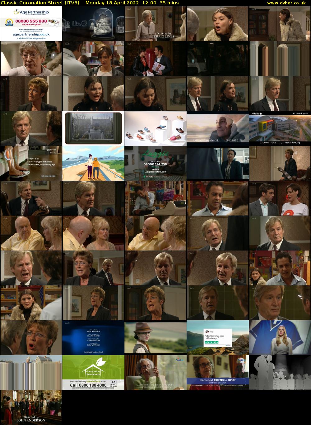 Classic Coronation Street (ITV3) Monday 18 April 2022 12:00 - 12:35