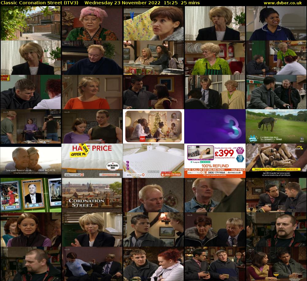 Classic Coronation Street (ITV3) Wednesday 23 November 2022 15:25 - 15:50