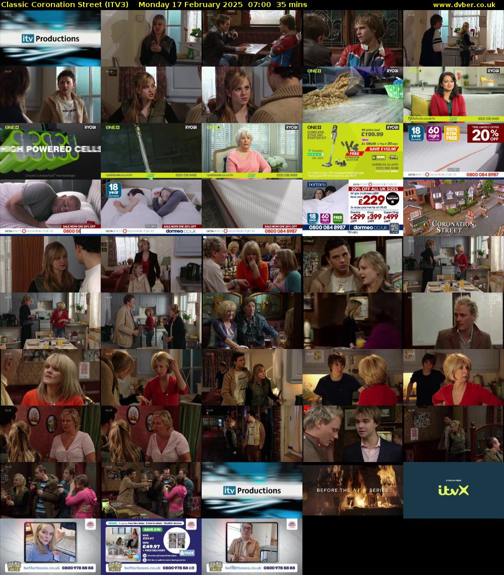 Classic Coronation Street (ITV3) Monday 17 February 2025 07:00 - 07:35
