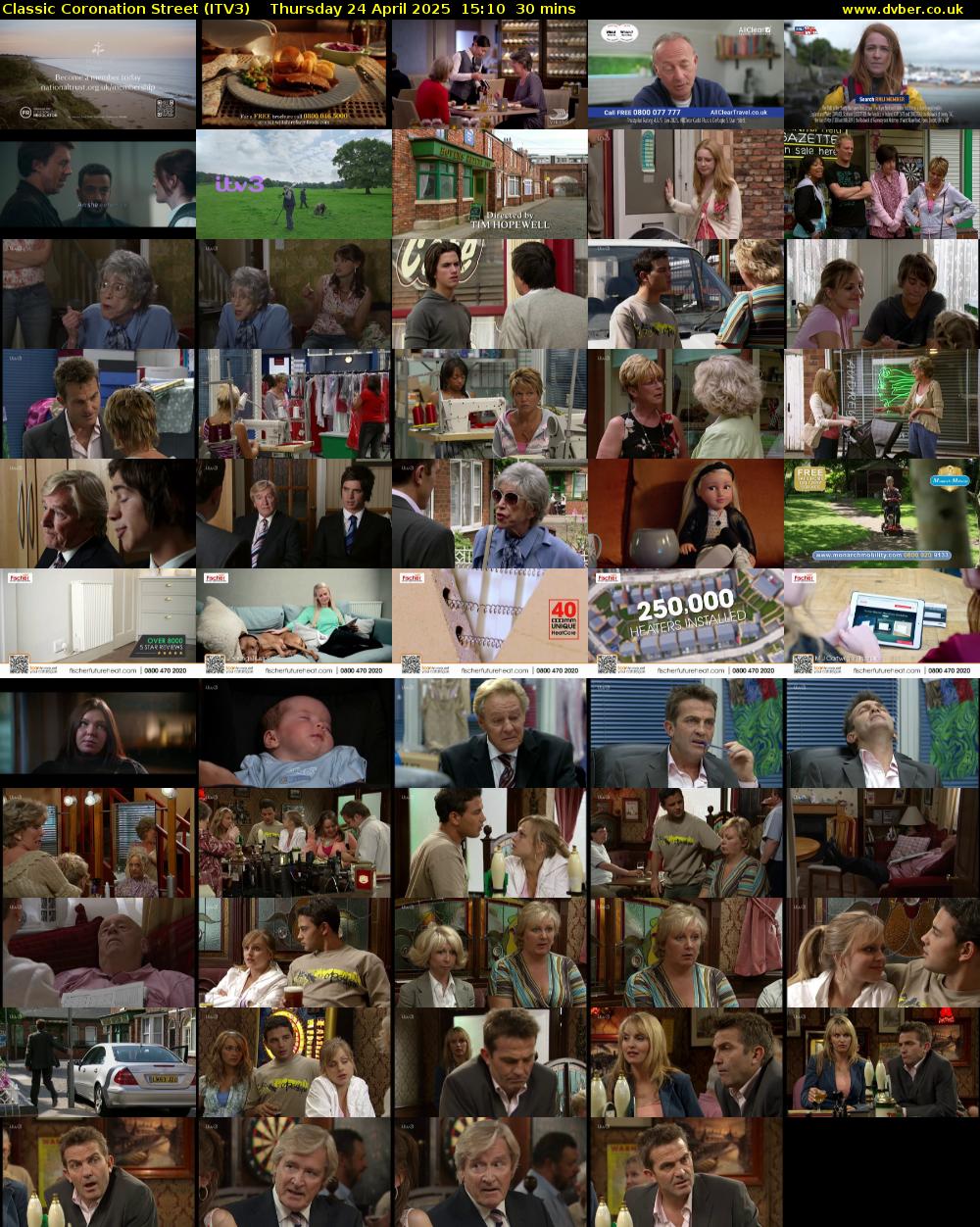 Classic Coronation Street (ITV3) Thursday 24 April 2025 15:10 - 15:40