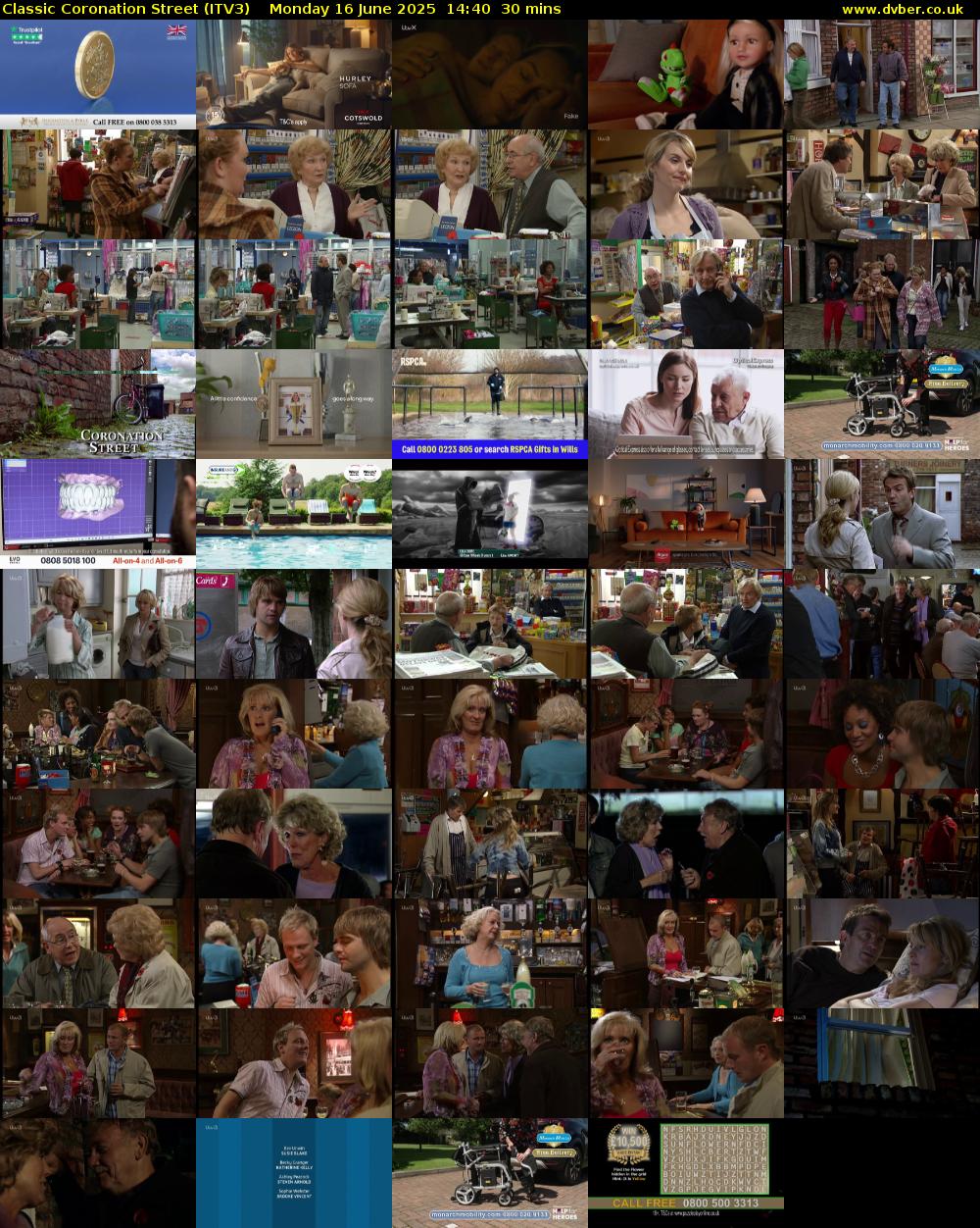 Classic Coronation Street (ITV3) Monday 16 June 2025 14:40 - 15:10