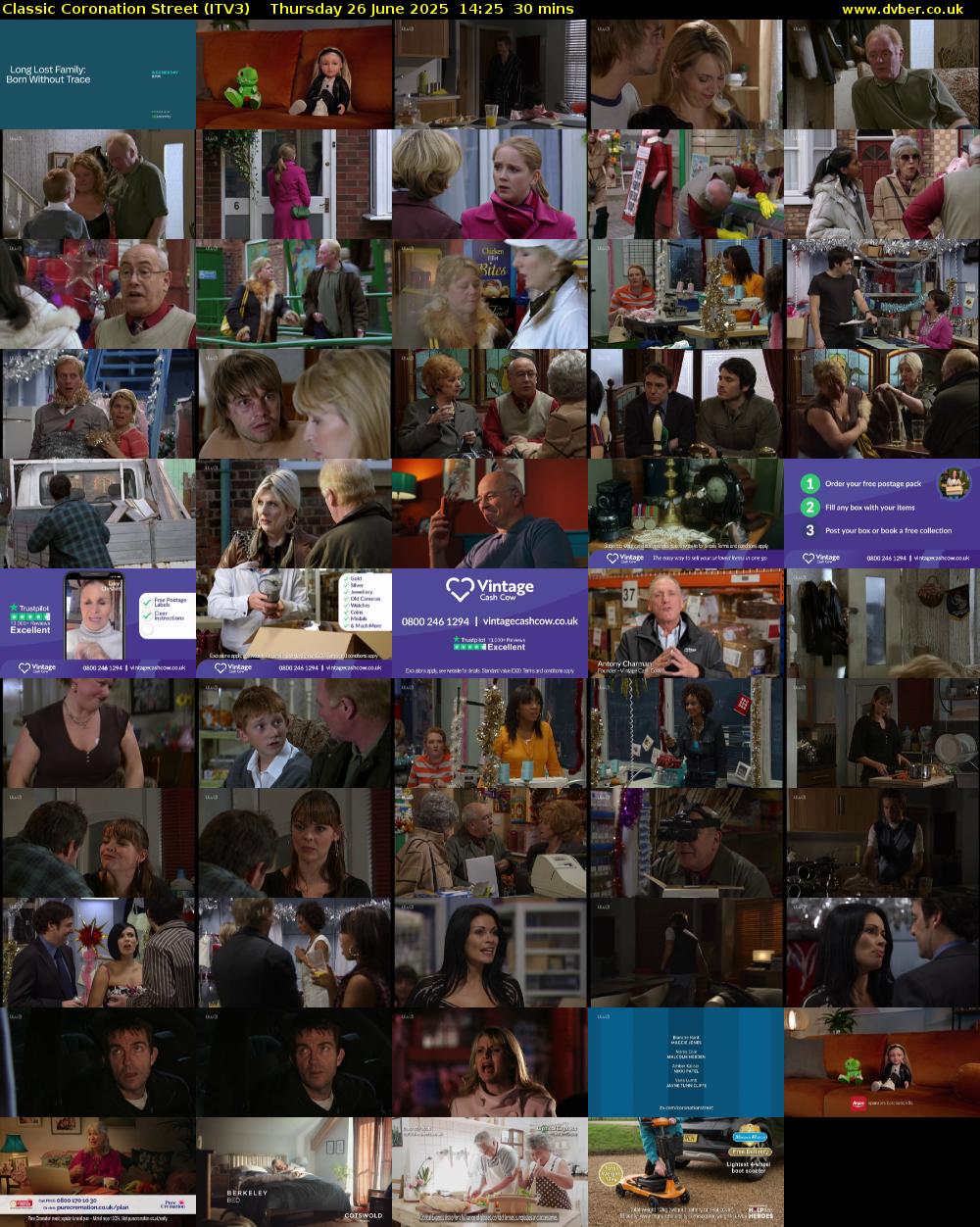 Classic Coronation Street (ITV3) Thursday 26 June 2025 14:25 - 14:55