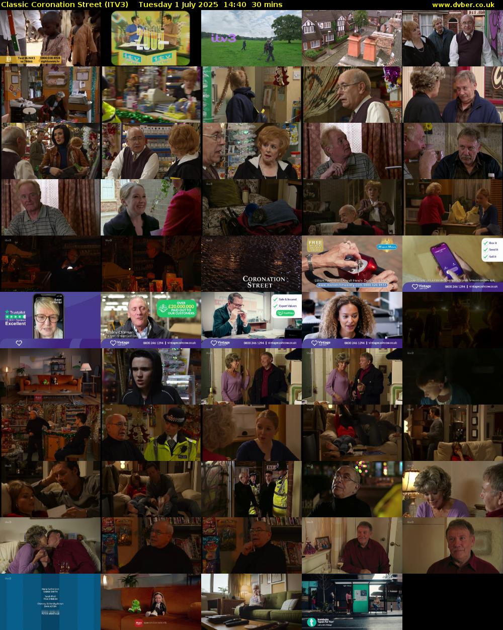 Classic Coronation Street (ITV3) Tuesday 1 July 2025 14:40 - 15:10