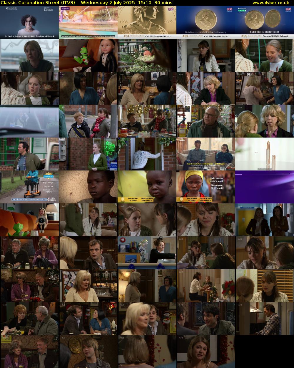 Classic Coronation Street (ITV3) Wednesday 2 July 2025 15:10 - 15:40