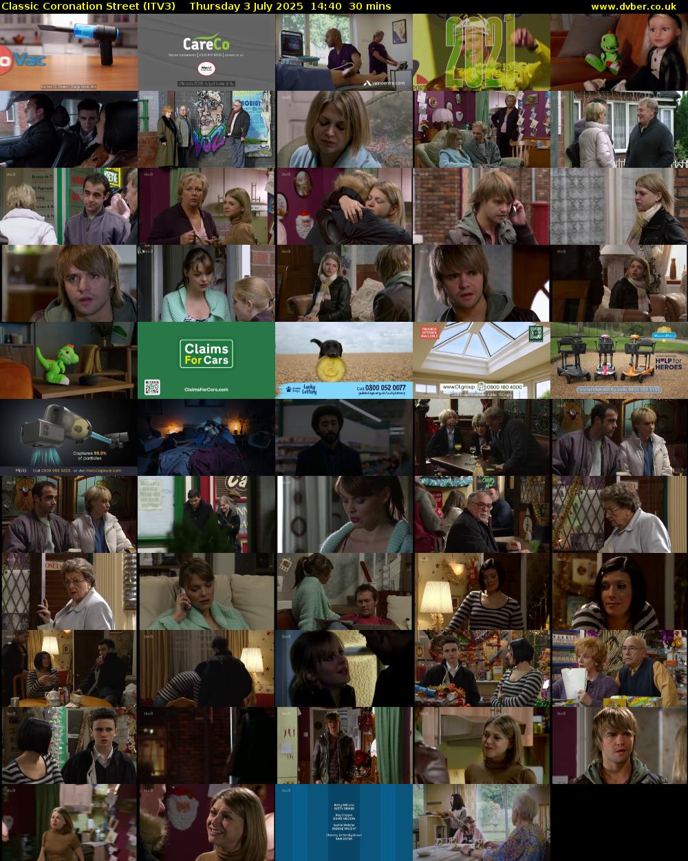 Classic Coronation Street (ITV3) Thursday 3 July 2025 14:40 - 15:10