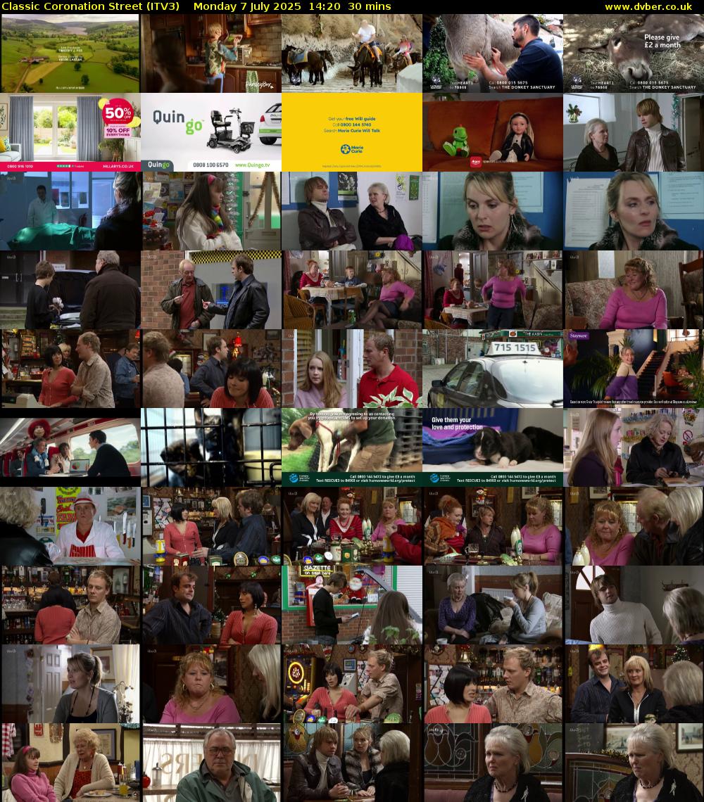 Classic Coronation Street (ITV3) Monday 7 July 2025 14:20 - 14:50