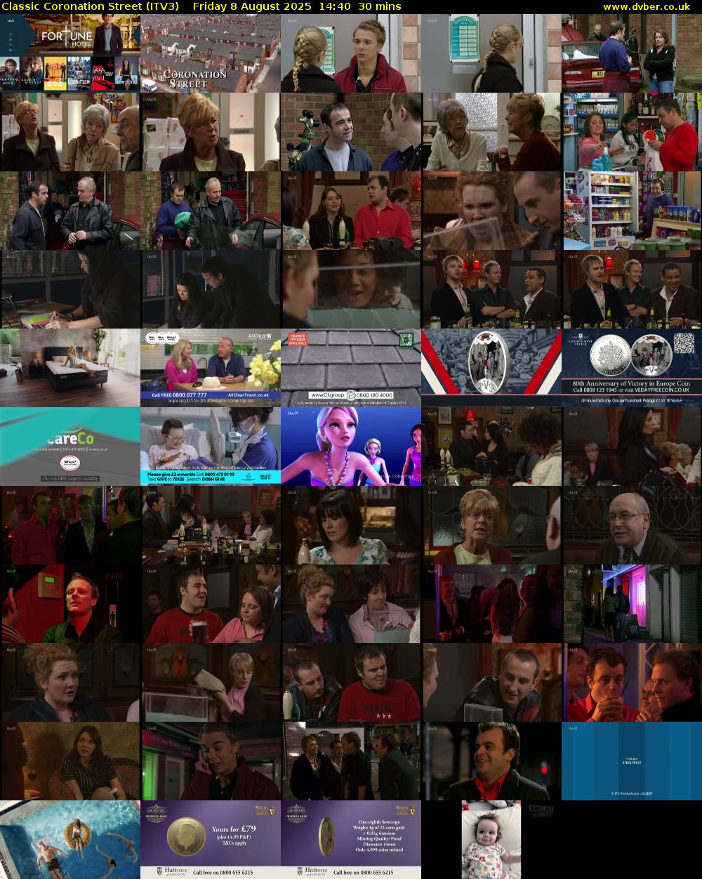 Classic Coronation Street (ITV3) Friday 8 August 2025 14:40 - 15:10