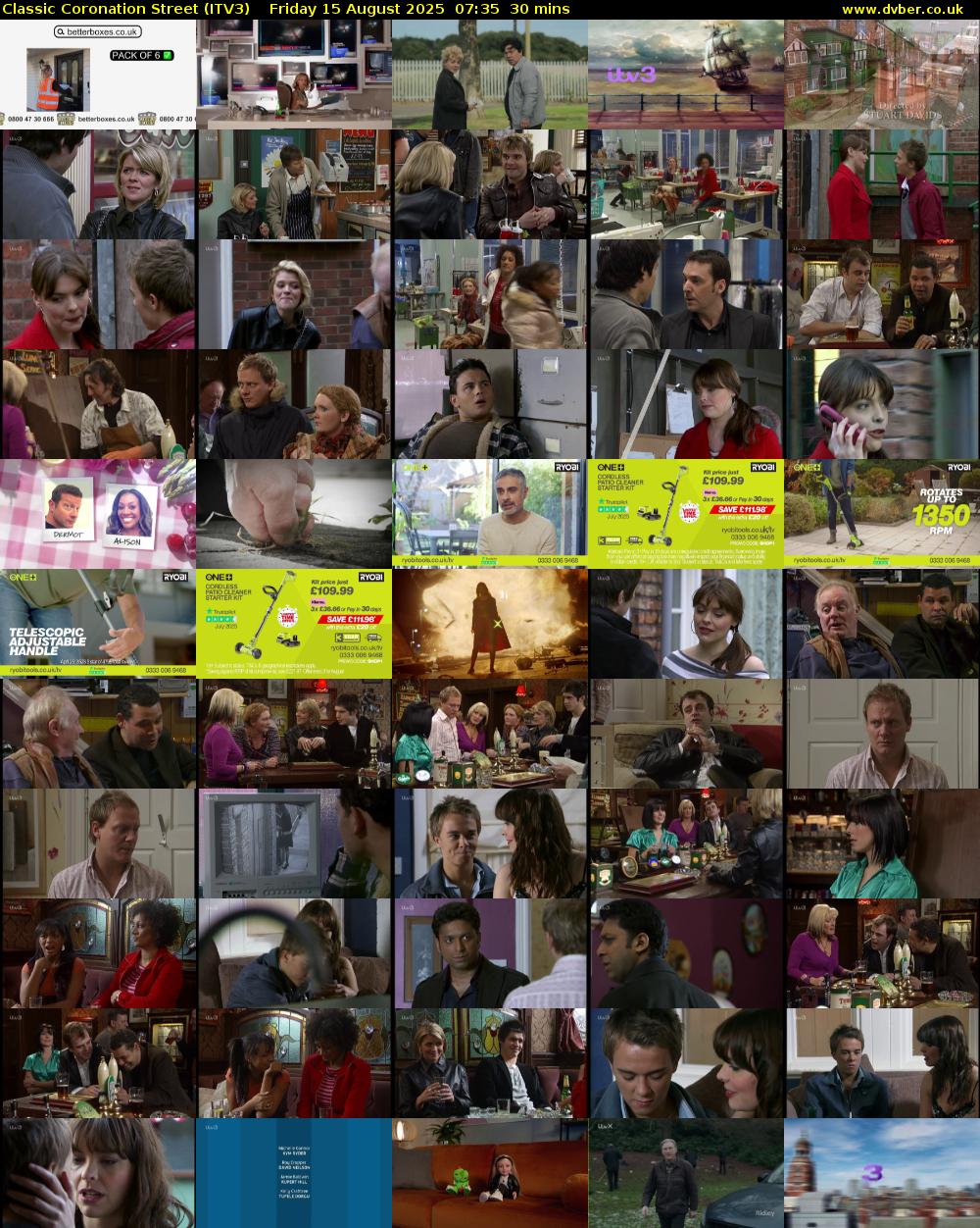 Classic Coronation Street (ITV3) Friday 15 August 2025 07:35 - 08:05