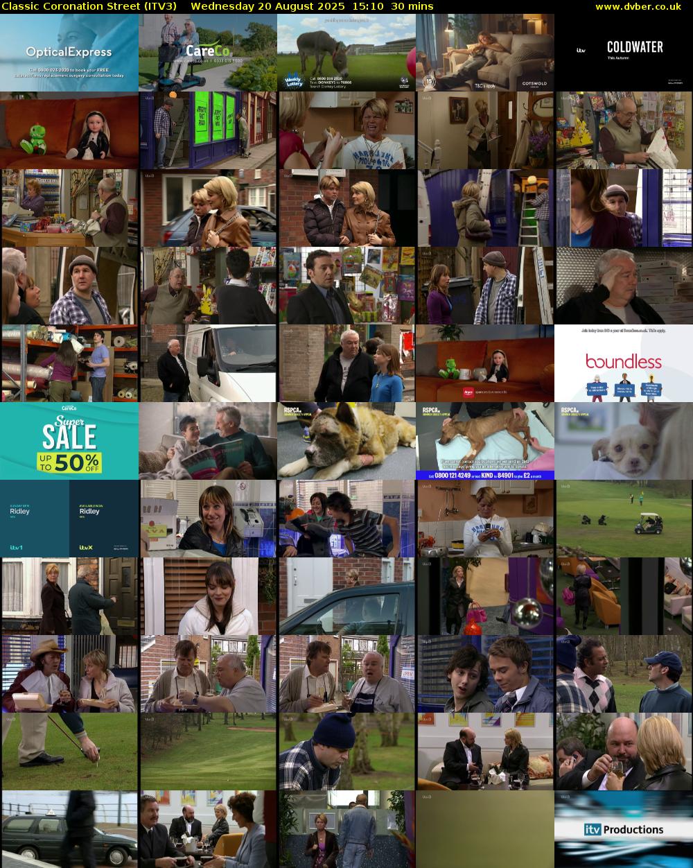 Classic Coronation Street (ITV3) Wednesday 20 August 2025 15:10 - 15:40