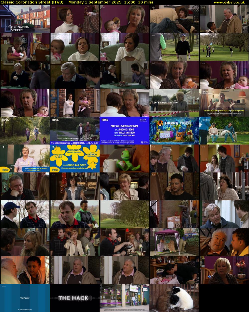 Classic Coronation Street (ITV3) Monday 1 September 2025 15:00 - 15:30