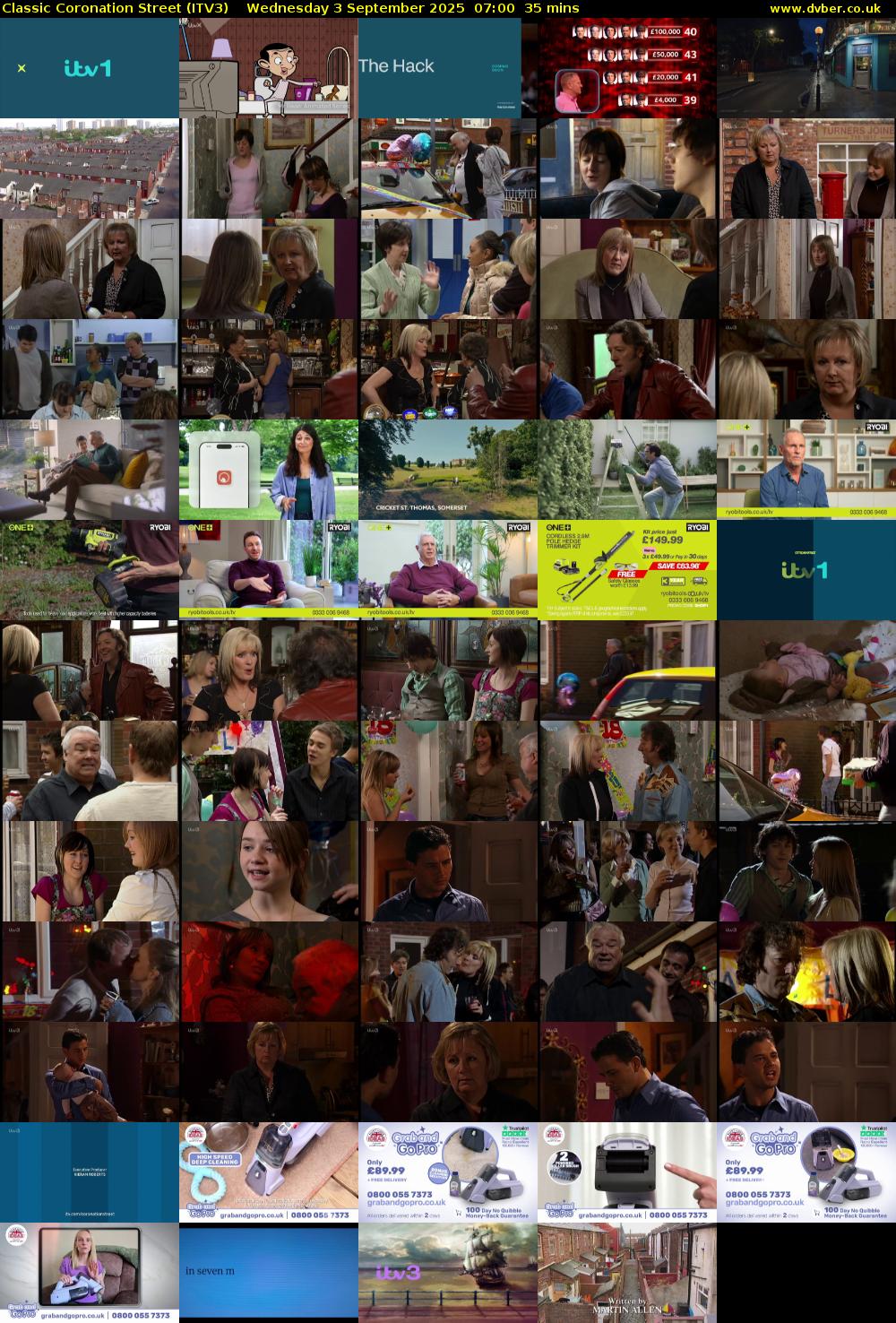 Classic Coronation Street (ITV3) Wednesday 3 September 2025 07:00 - 07:35