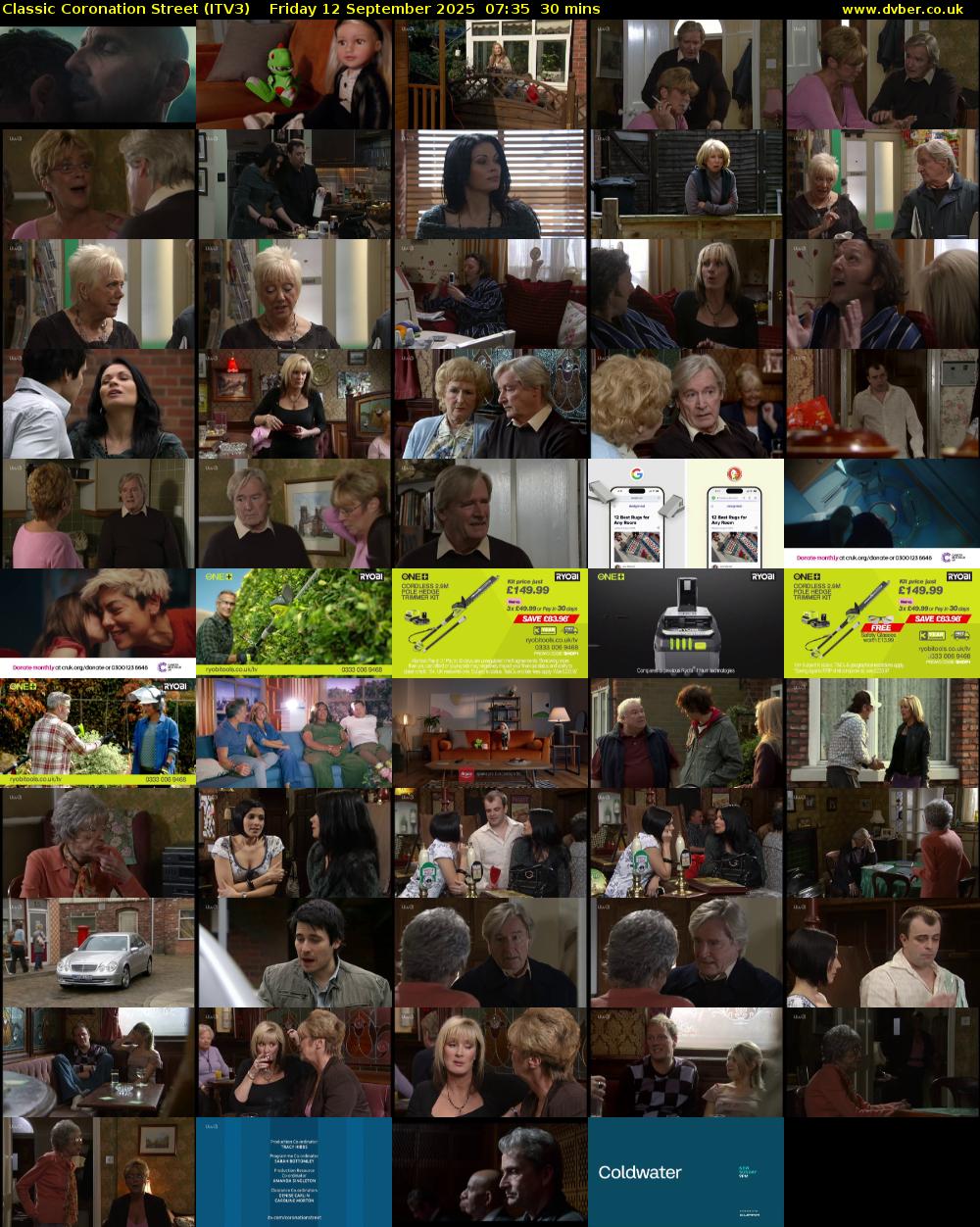 Classic Coronation Street (ITV3) Friday 12 September 2025 07:35 - 08:05