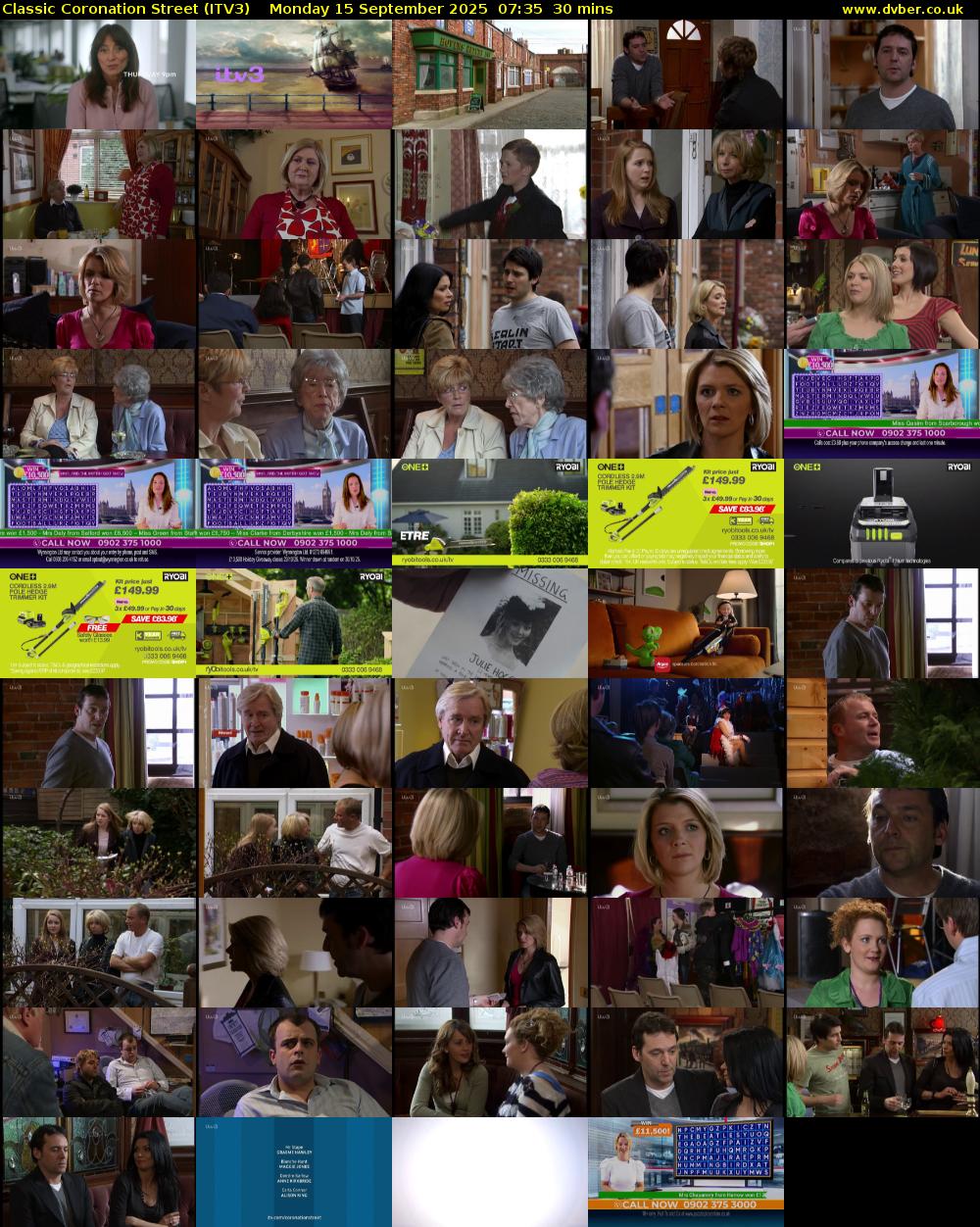 Classic Coronation Street (ITV3) Monday 15 September 2025 07:35 - 08:05