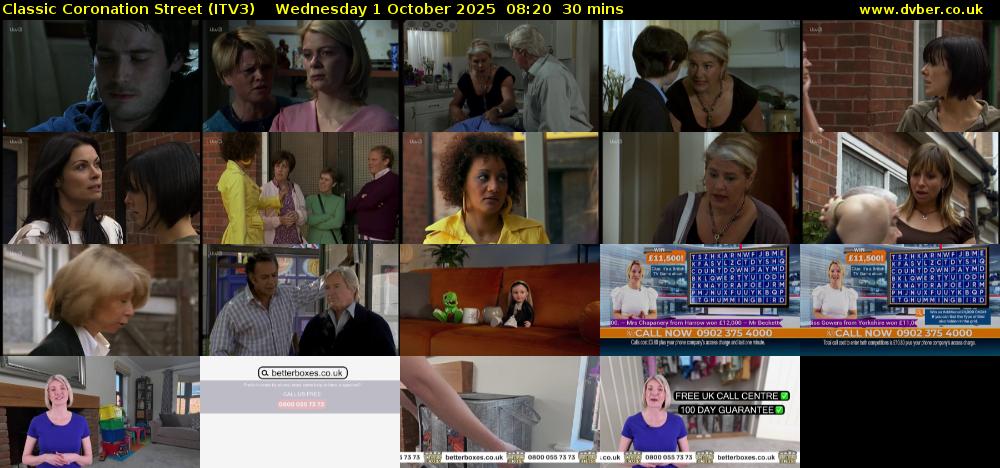 Classic Coronation Street (ITV3) Wednesday 1 October 2025 08:20 - 08:50