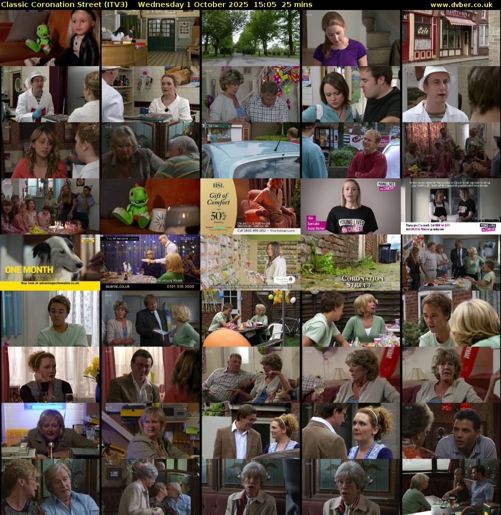 Classic Coronation Street (ITV3) Wednesday 1 October 2025 15:05 - 15:30