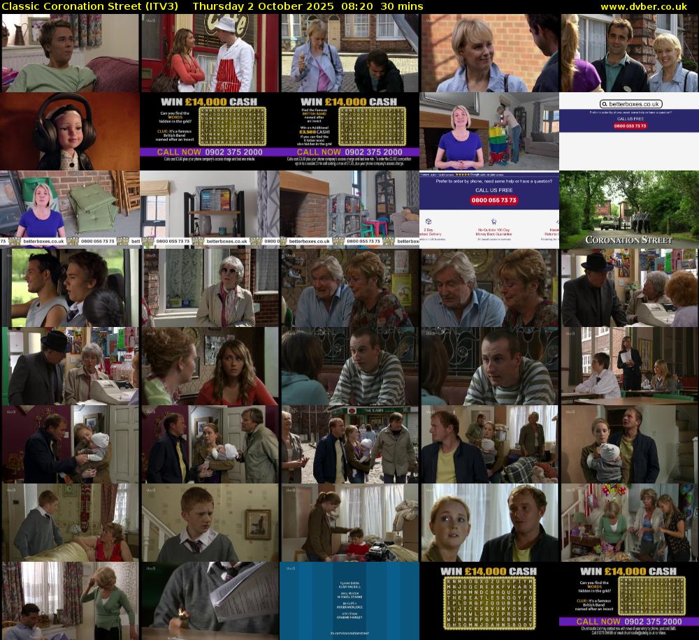 Classic Coronation Street (ITV3) Thursday 2 October 2025 08:20 - 08:50