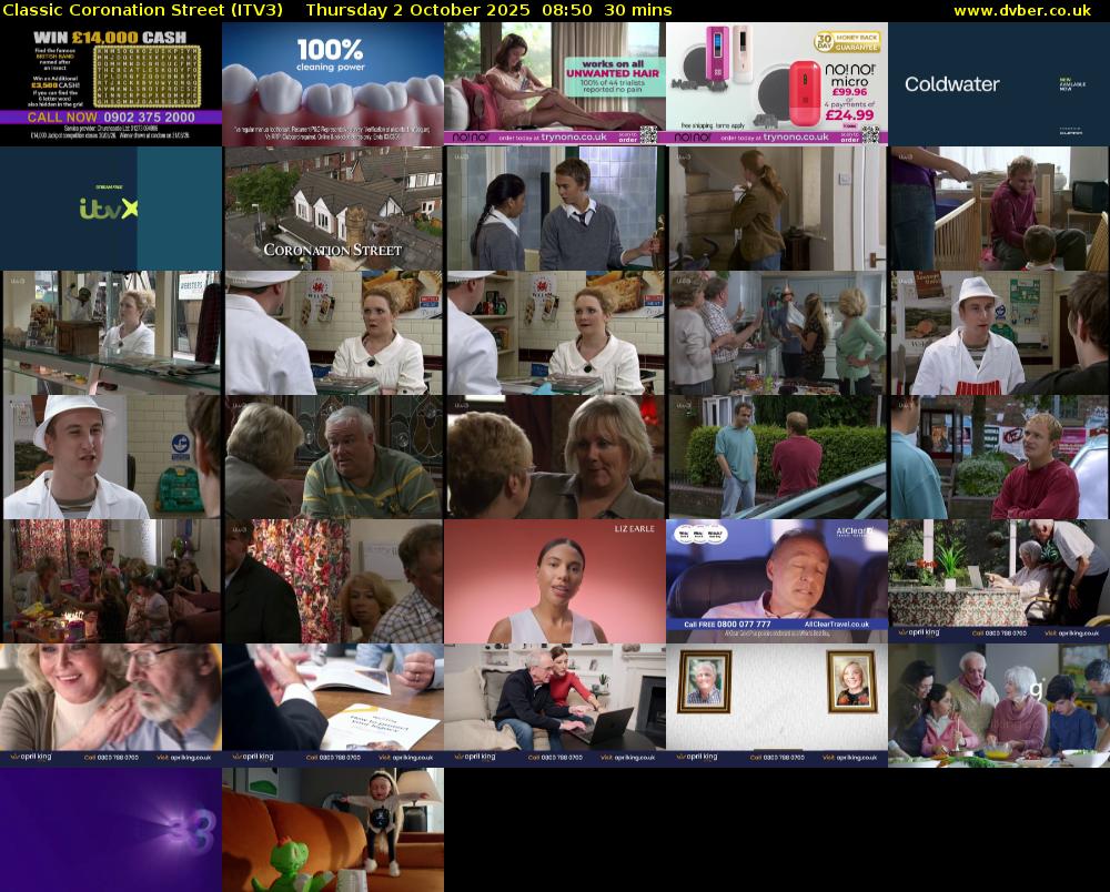 Classic Coronation Street (ITV3) Thursday 2 October 2025 08:50 - 09:20