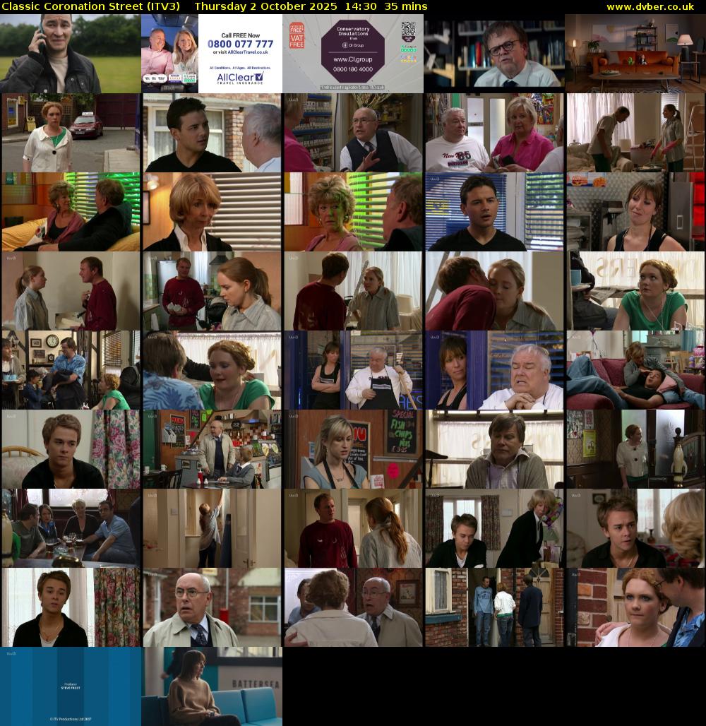 Classic Coronation Street (ITV3) Thursday 2 October 2025 14:30 - 15:05