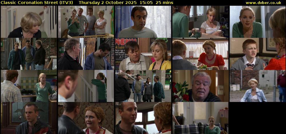 Classic Coronation Street (ITV3) Thursday 2 October 2025 15:05 - 15:30