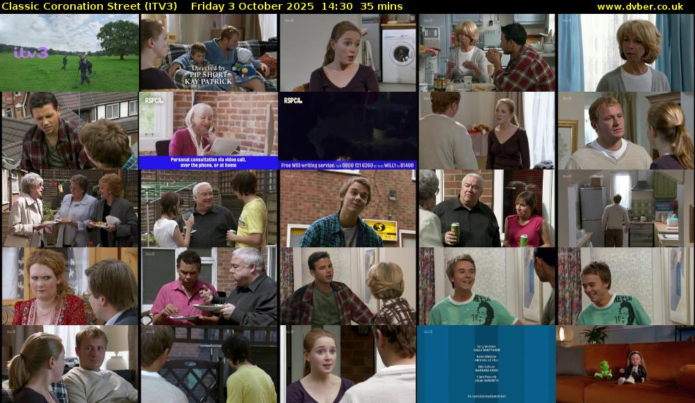 Classic Coronation Street (ITV3) Friday 3 October 2025 14:30 - 15:05