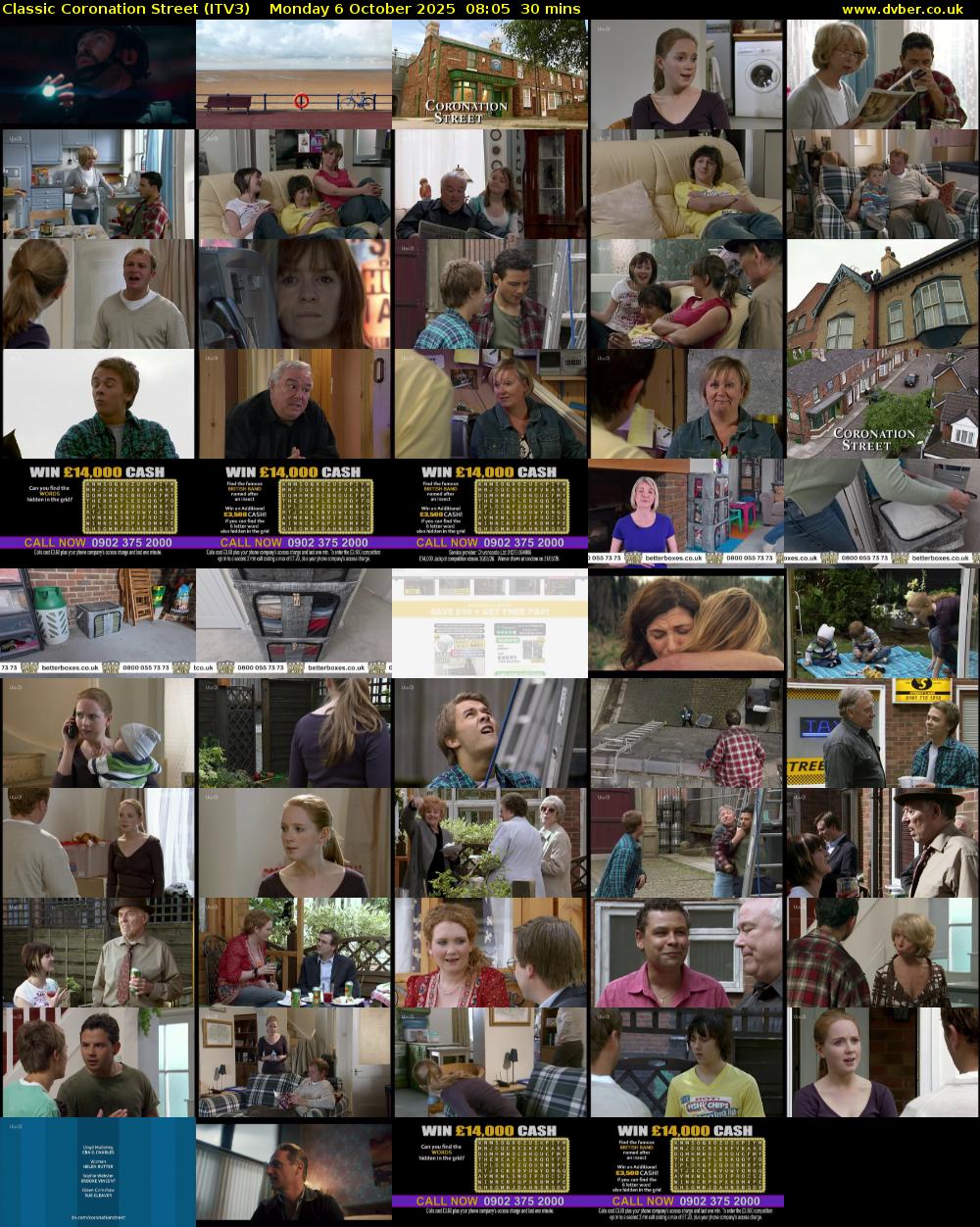 Classic Coronation Street (ITV3) Monday 6 October 2025 08:05 - 08:35