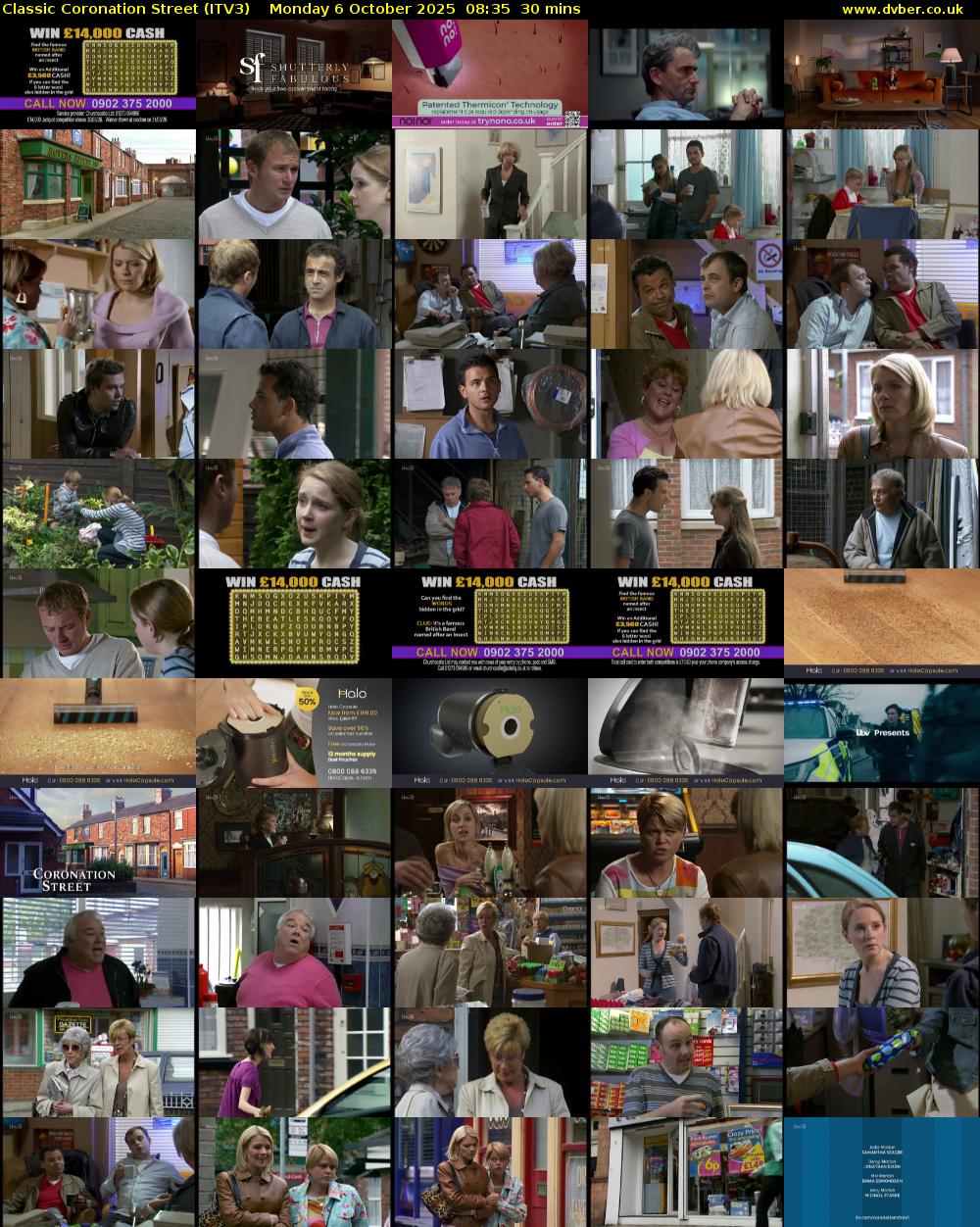Classic Coronation Street (ITV3) Monday 6 October 2025 08:35 - 09:05