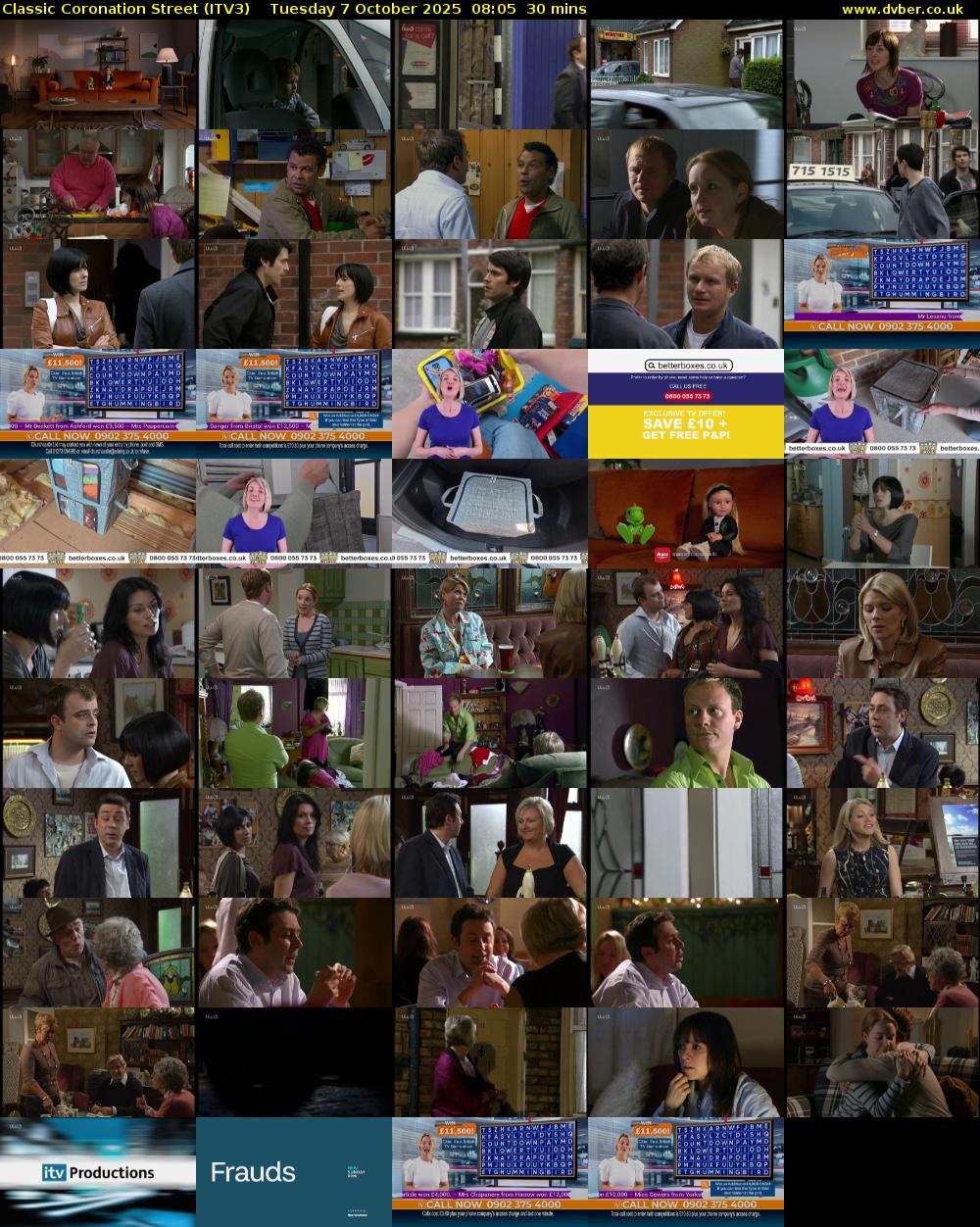 Classic Coronation Street (ITV3) Tuesday 7 October 2025 08:05 - 08:35