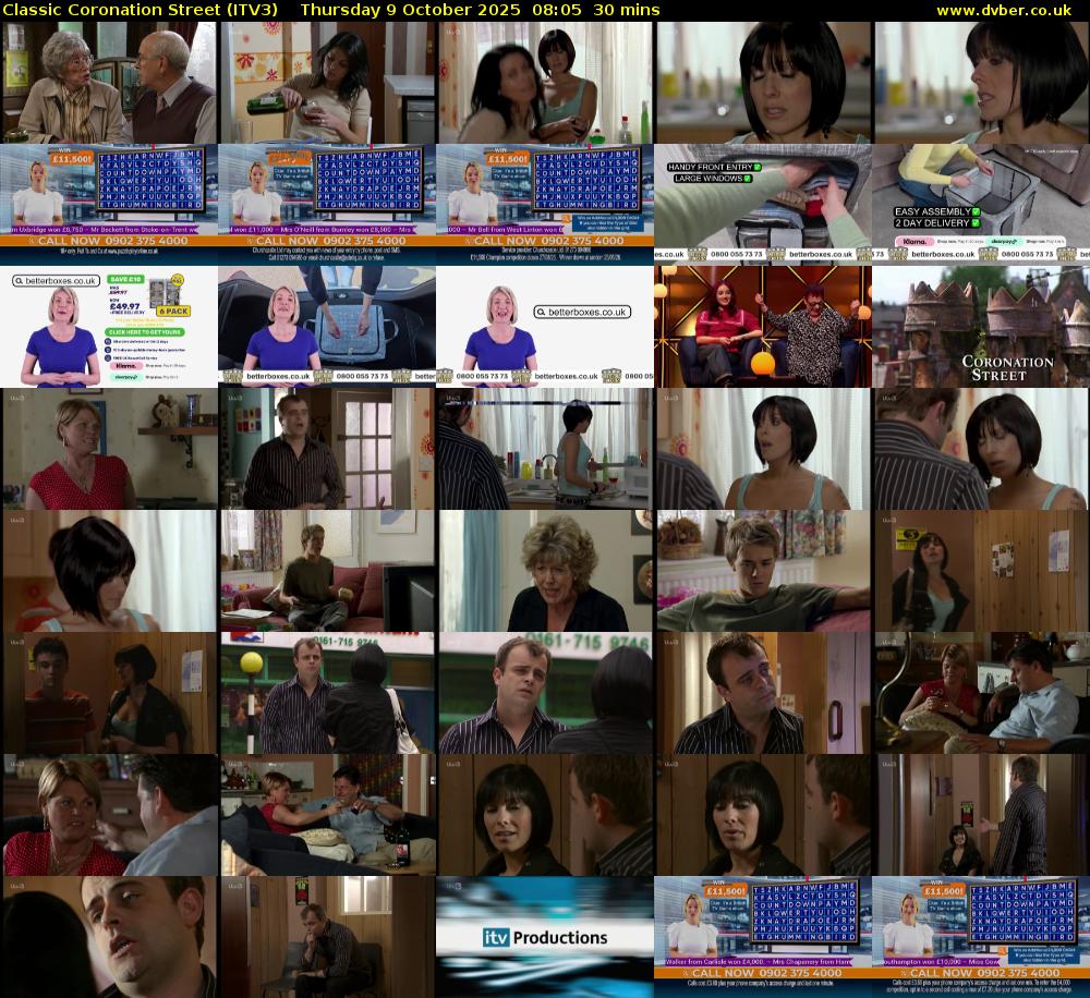 Classic Coronation Street (ITV3) Thursday 9 October 2025 08:05 - 08:35