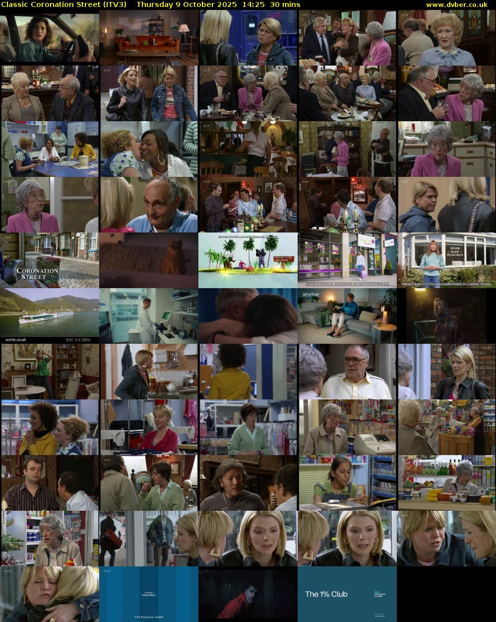 Classic Coronation Street (ITV3) Thursday 9 October 2025 14:25 - 14:55