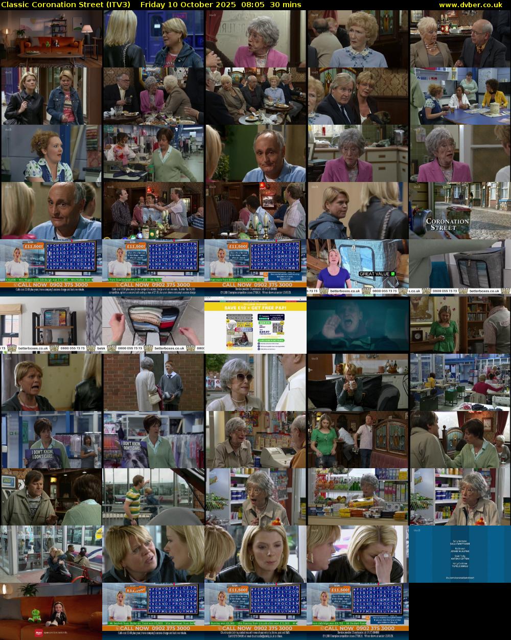 Classic Coronation Street (ITV3) Friday 10 October 2025 08:05 - 08:35