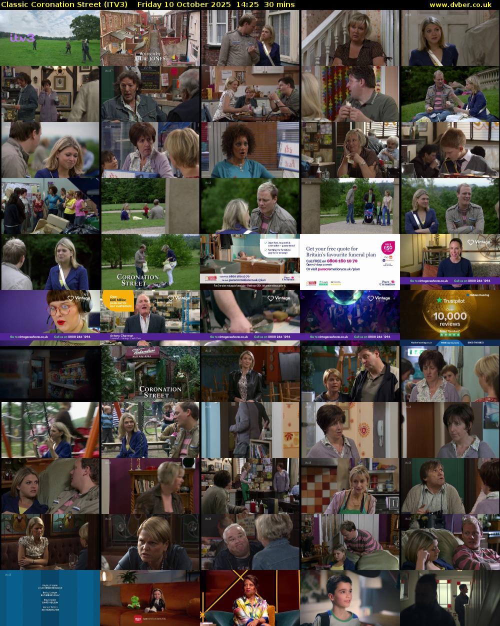 Classic Coronation Street (ITV3) Friday 10 October 2025 14:25 - 14:55