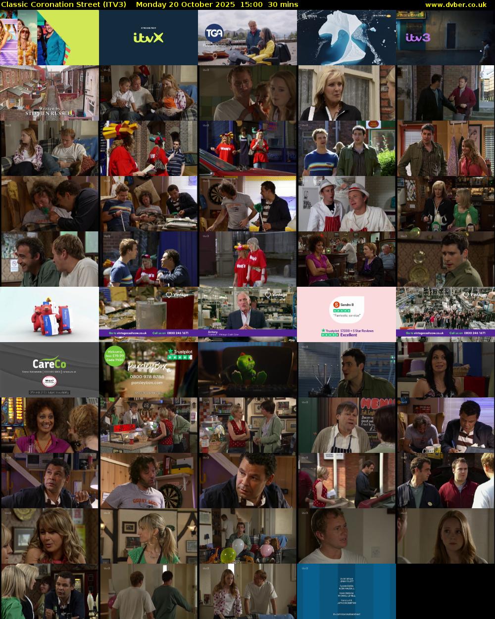 Classic Coronation Street (ITV3) Monday 20 October 2025 15:00 - 15:30