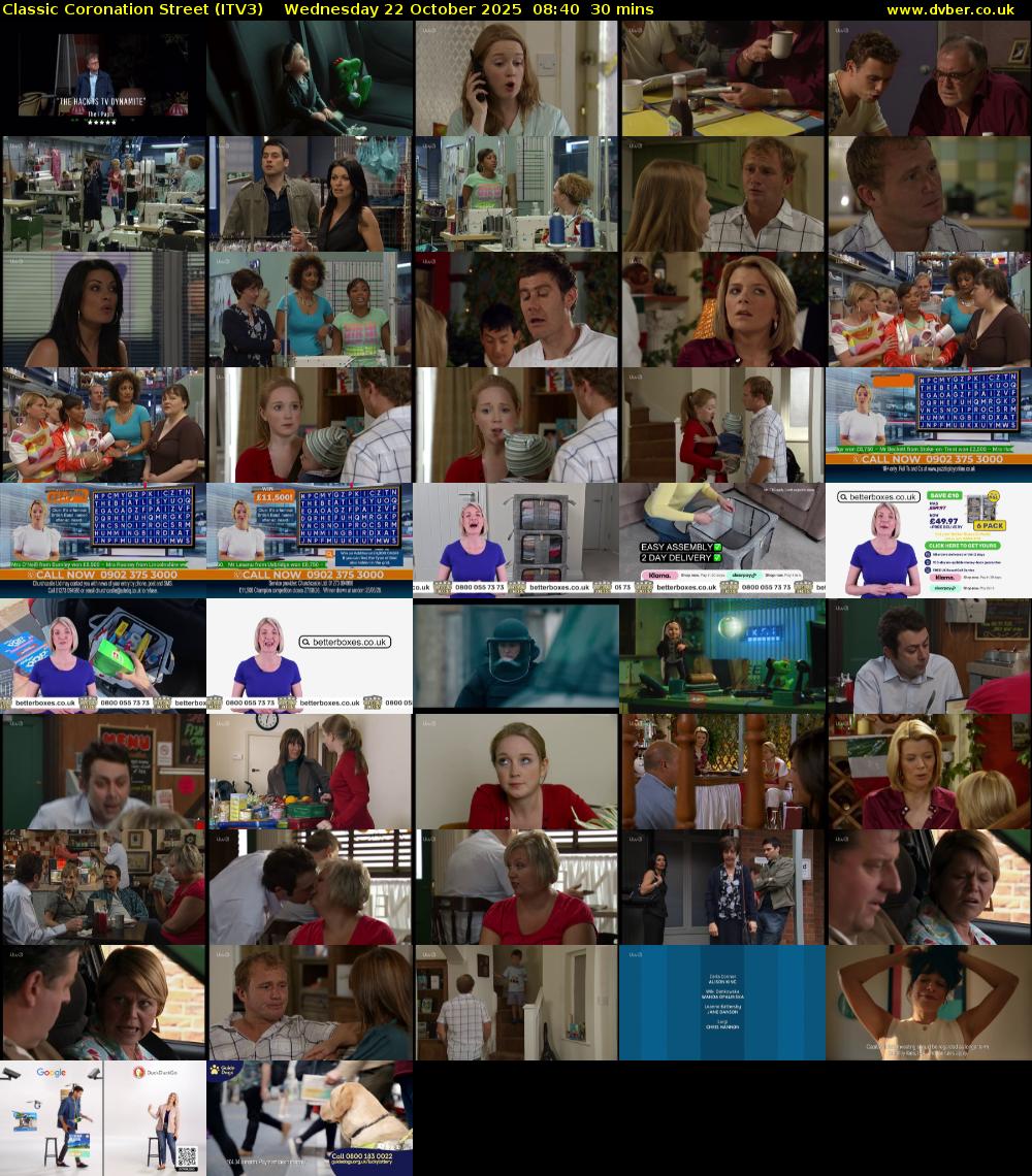 Classic Coronation Street (ITV3) Wednesday 22 October 2025 08:40 - 09:10