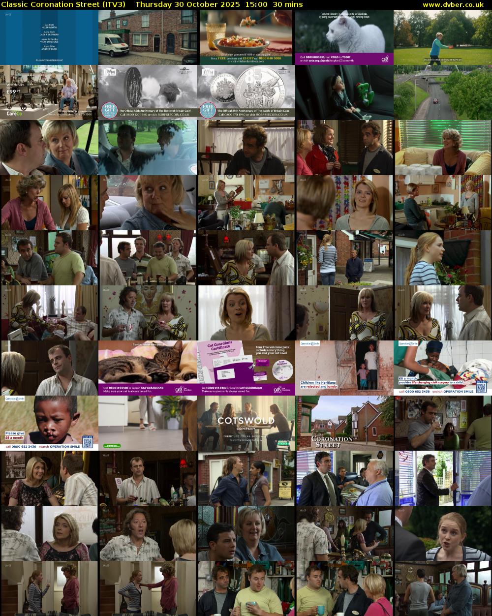 Classic Coronation Street (ITV3) Thursday 30 October 2025 15:00 - 15:30