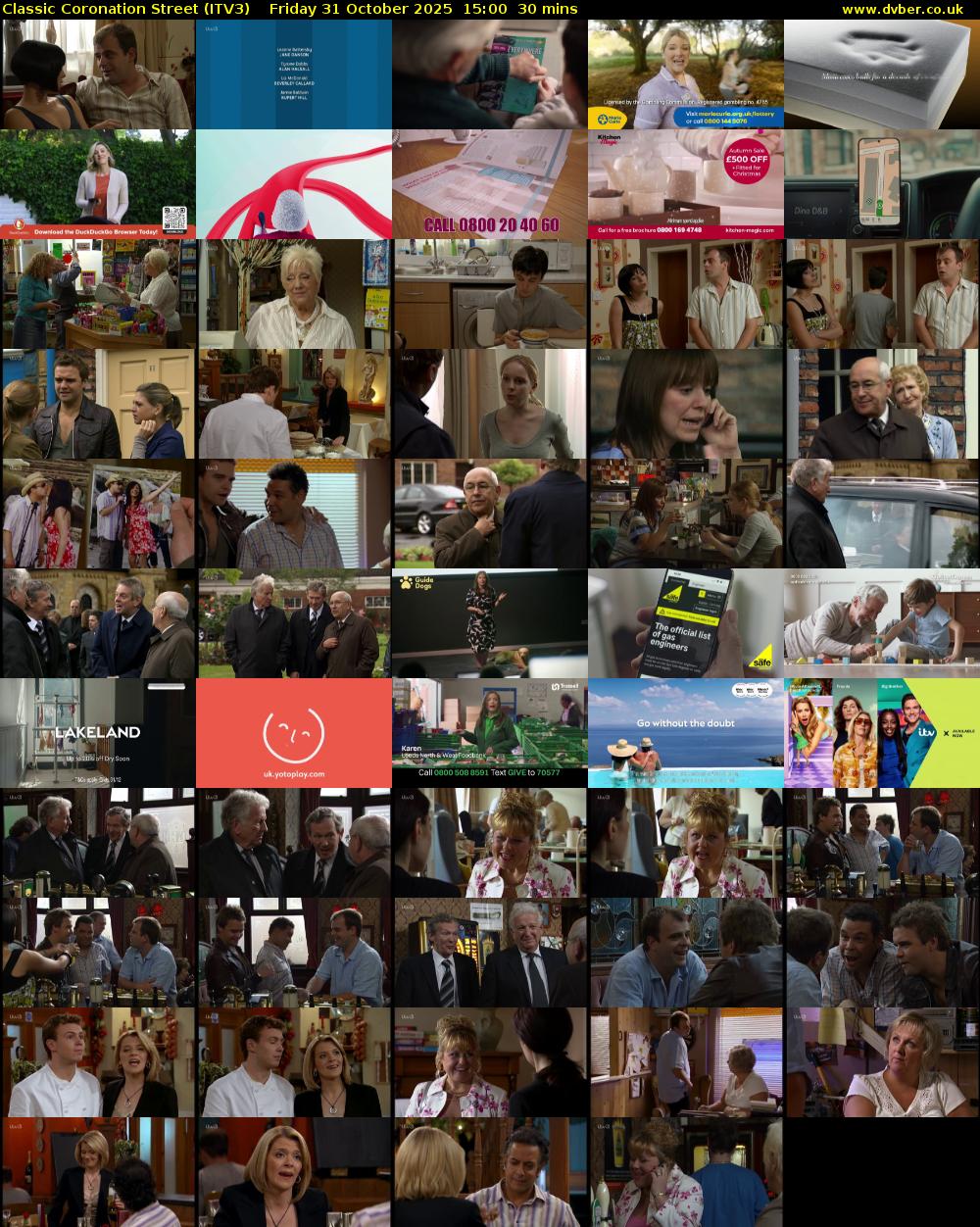 Classic Coronation Street (ITV3) Friday 31 October 2025 15:00 - 15:30