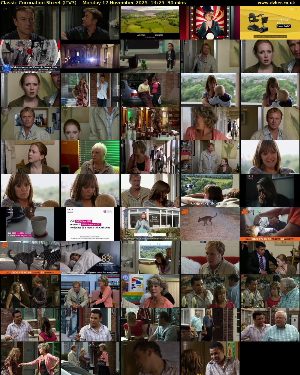 Classic Coronation Street (ITV3) Monday 17 November 2025 14:25 - 14:55