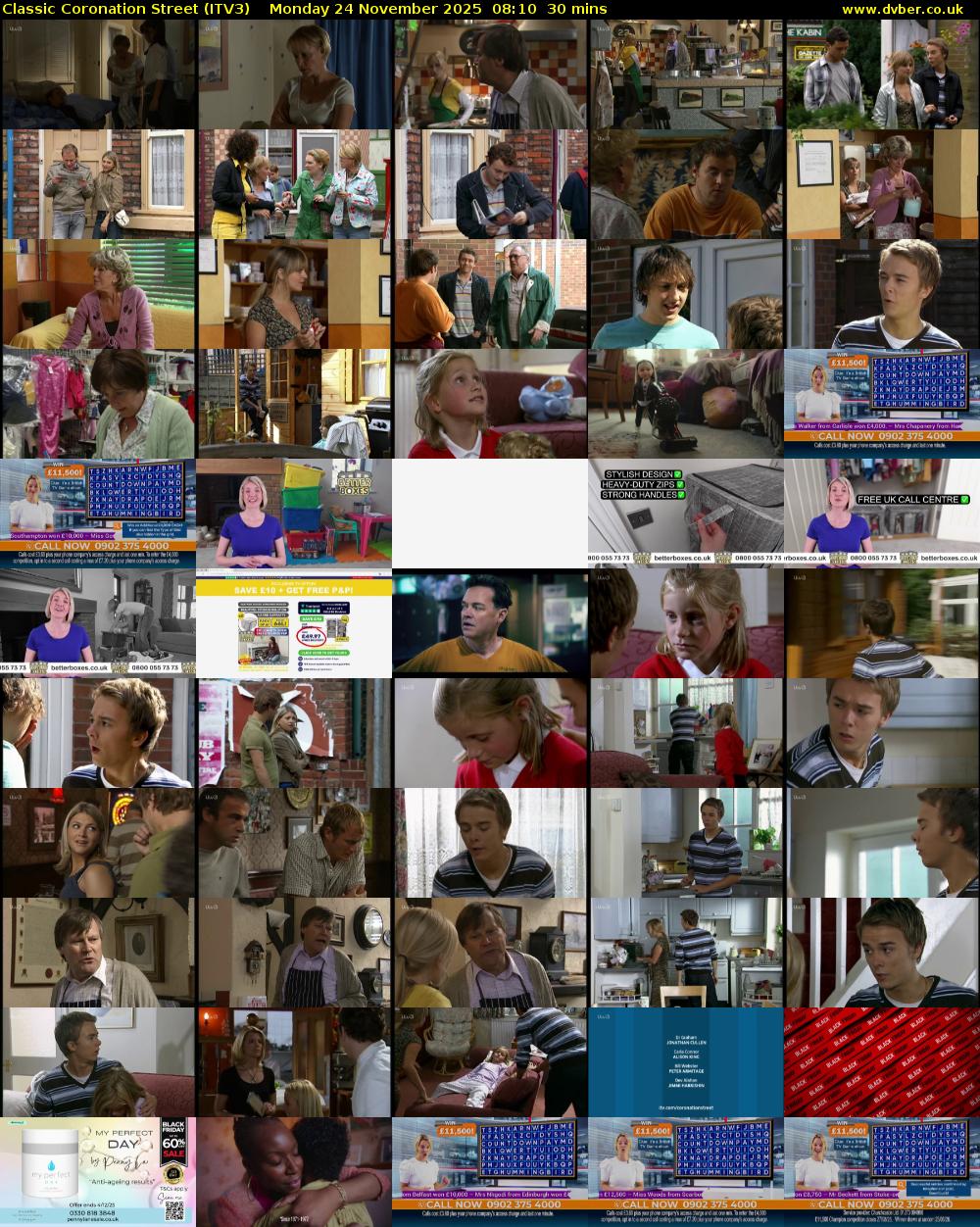 Classic Coronation Street (ITV3) Monday 24 November 2025 08:10 - 08:40