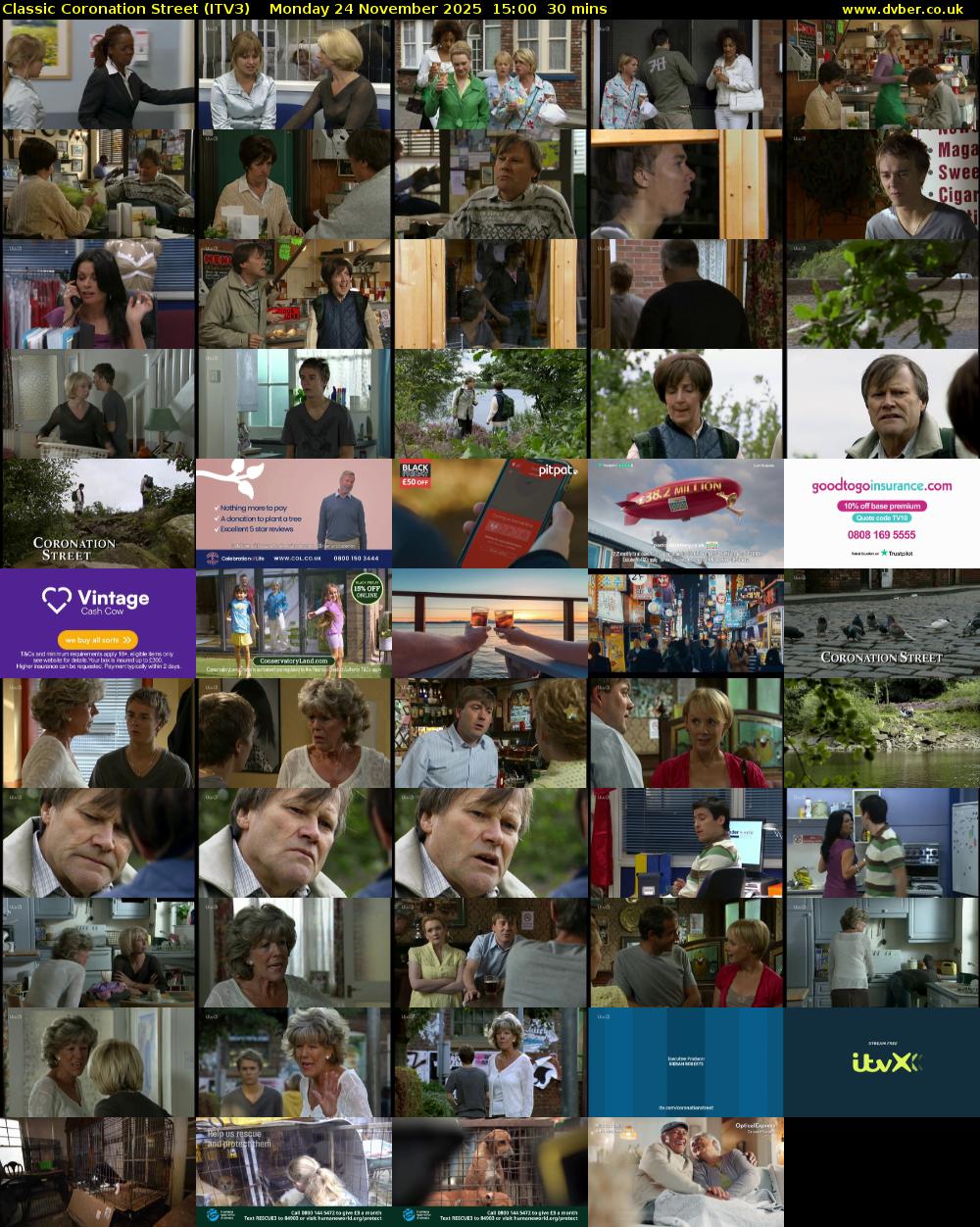 Classic Coronation Street (ITV3) Monday 24 November 2025 15:00 - 15:30
