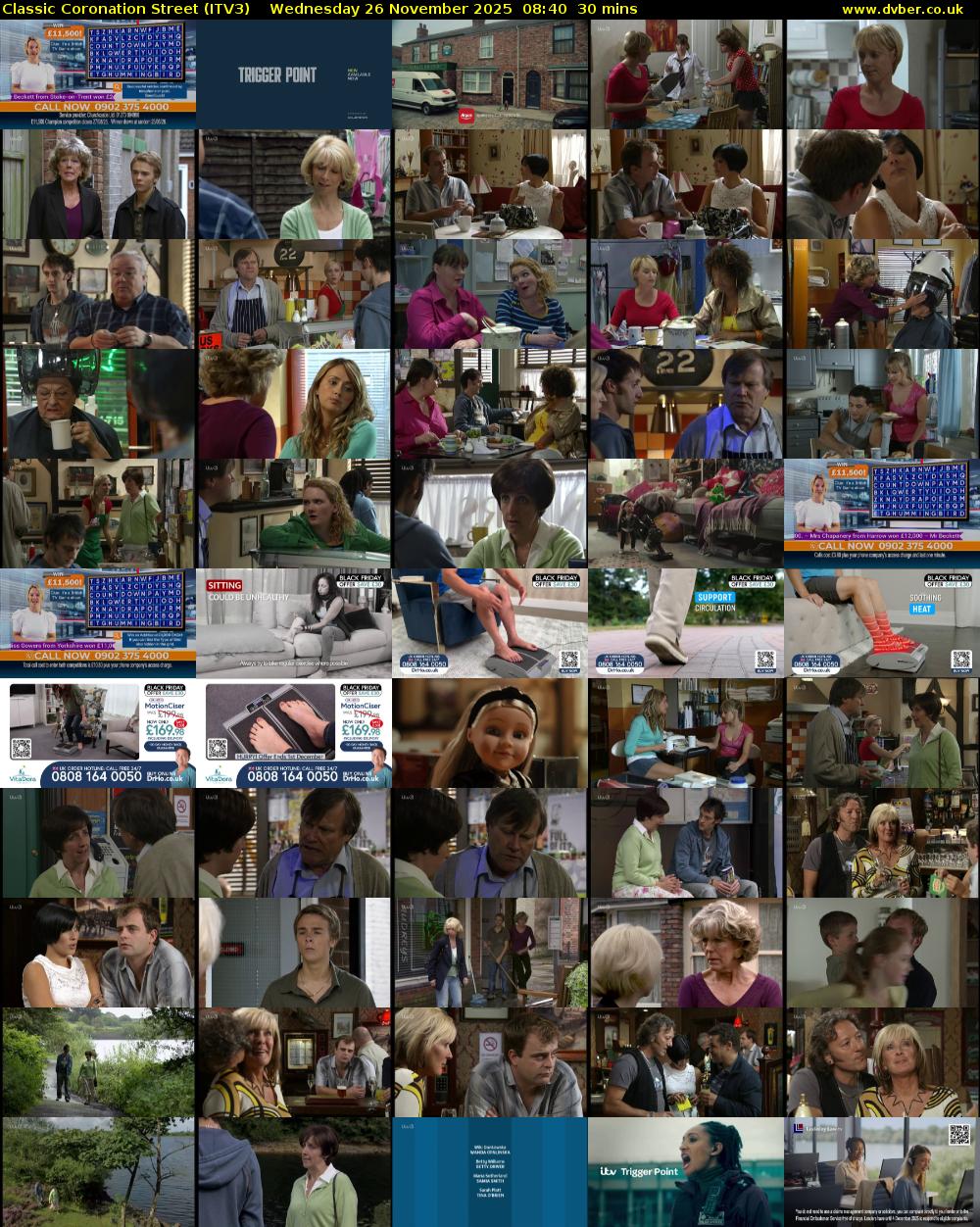 Classic Coronation Street (ITV3) Wednesday 26 November 2025 08:40 - 09:10